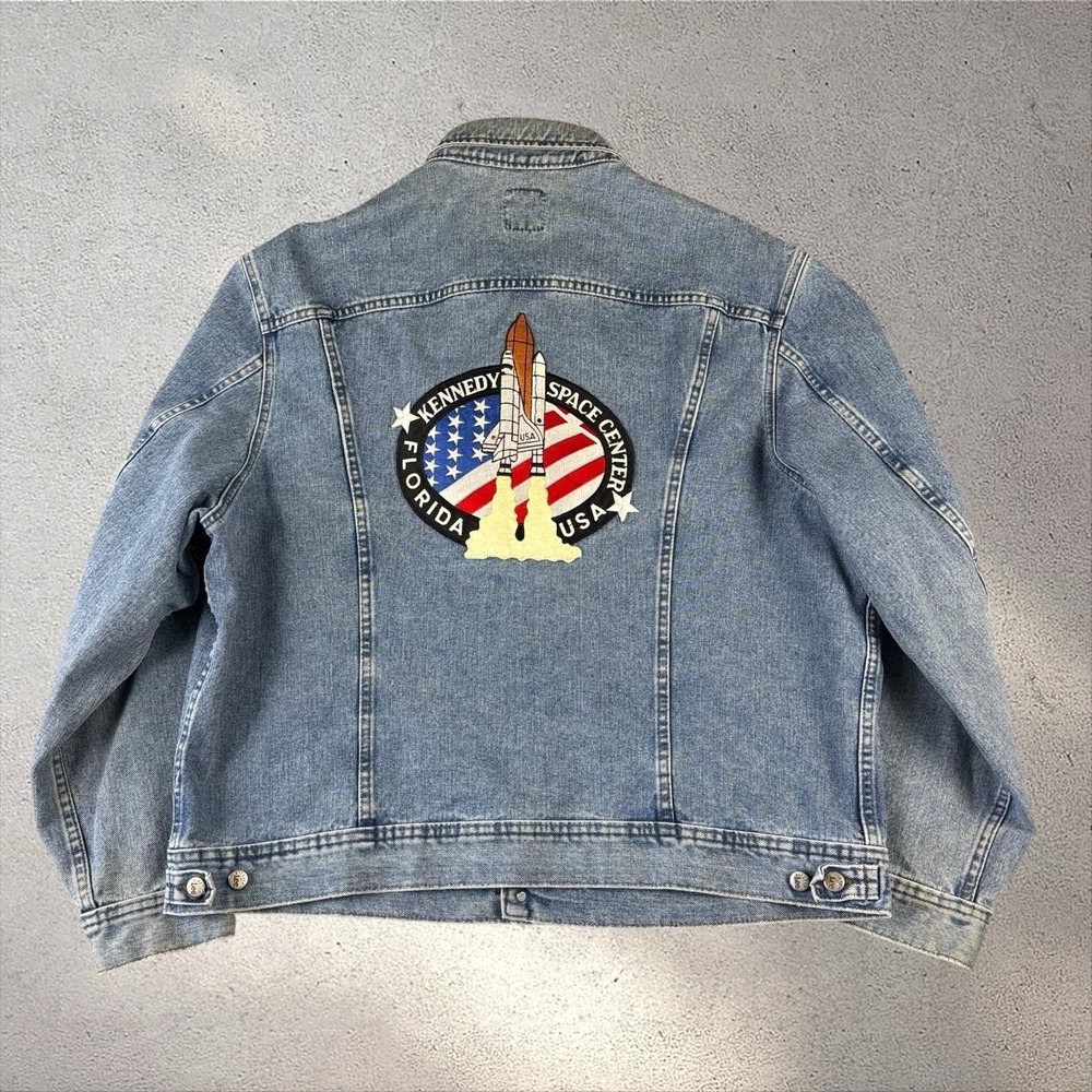 Vintage Lee Kennedy Space Center Denim Jacket Men's XXL‎ Tall NASA 90s
